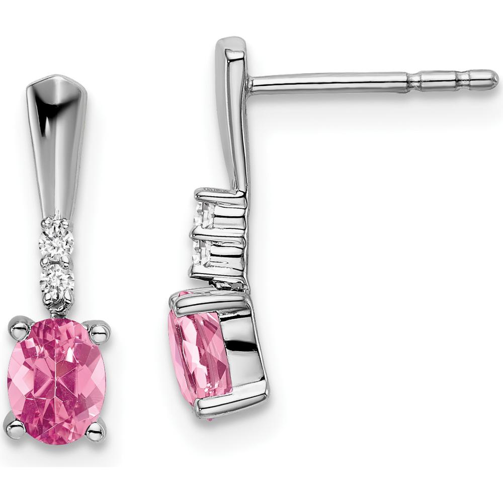 14K White Gold Oval Pink Tourmaline and Round Diamond Dangle Earrings - 0.35 Carat Total Gemstone Weight by Oro Pregiato