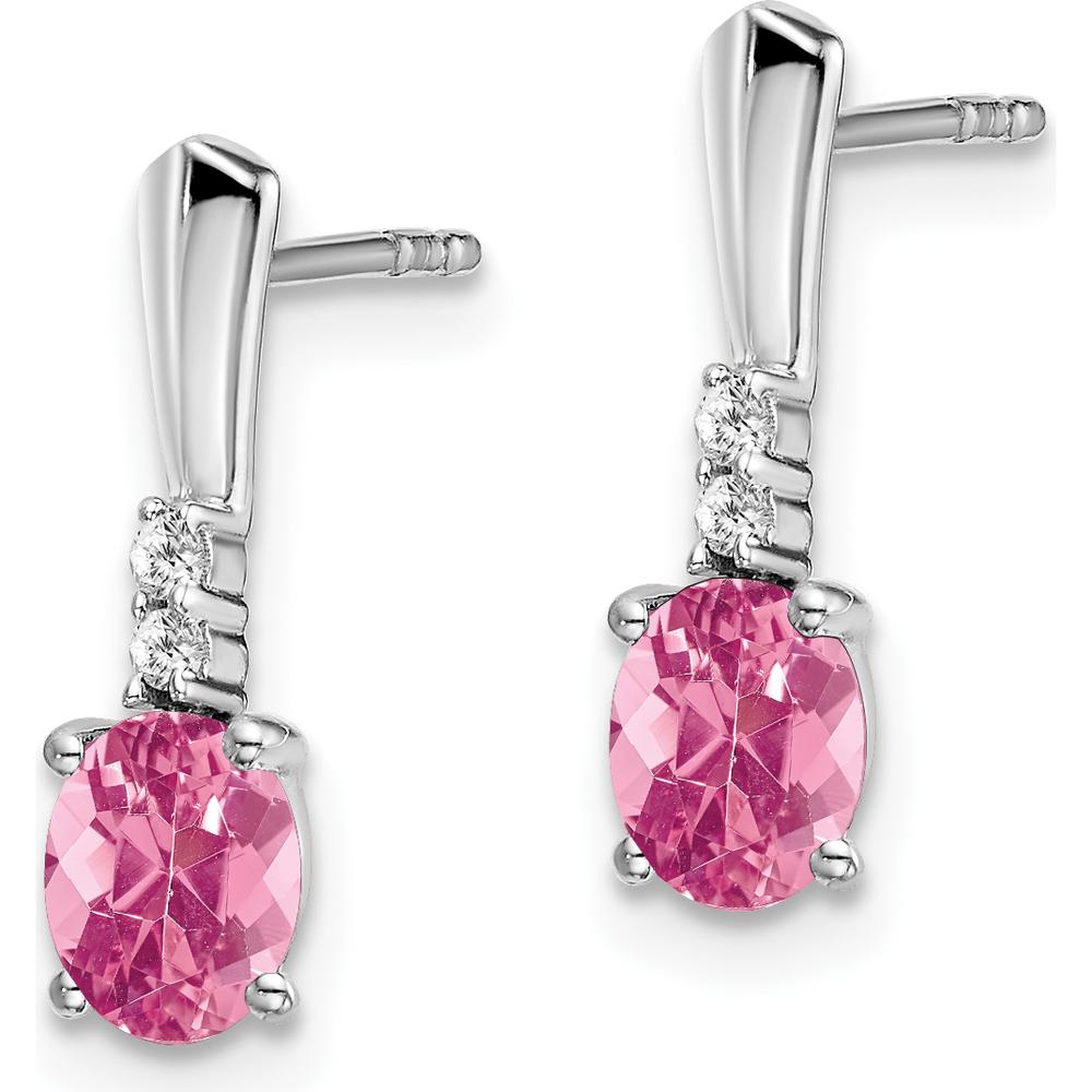 14K White Gold Oval Pink Tourmaline and Round Diamond Dangle Earrings - 0.35 Carat Total Gemstone Weight by Oro Pregiato