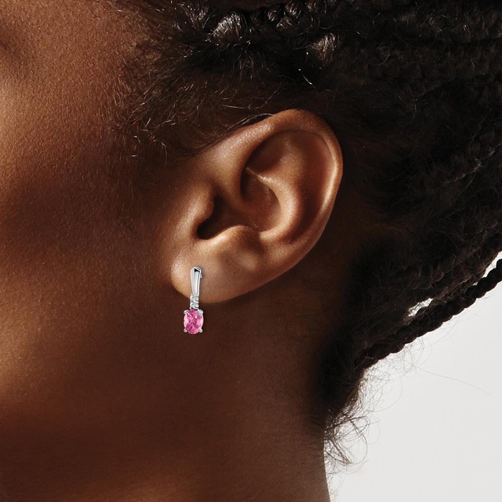 14K White Gold Oval Pink Tourmaline and Round Diamond Dangle Earrings - 0.35 Carat Total Gemstone Weight by Oro Pregiato