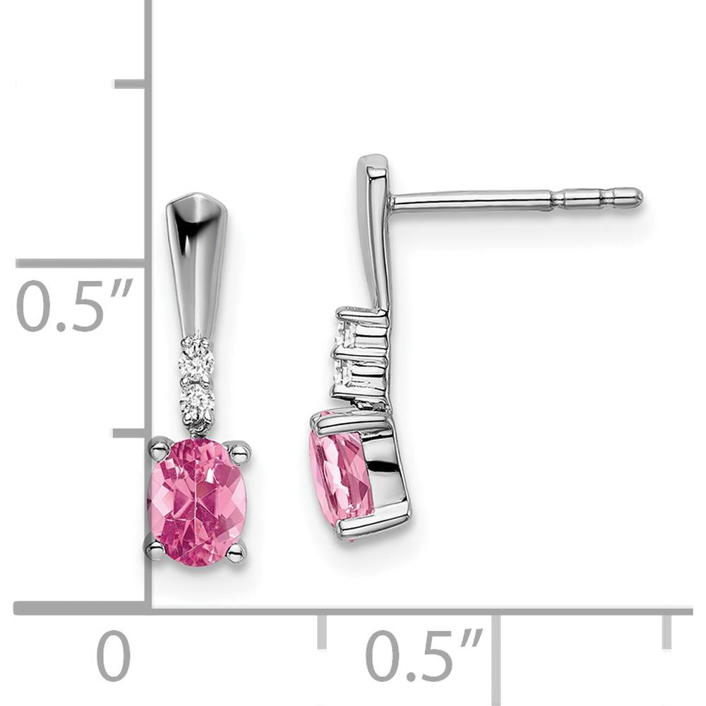 14K White Gold Oval Pink Tourmaline and Round Diamond Dangle Earrings - 0.35 Carat Total Gemstone Weight by Oro Pregiato