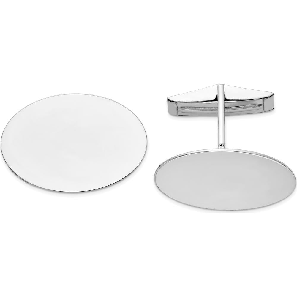 14K White Gold Oval Polished Engravable Men's Cuff Links with Rhodium Finish by Oro Pregiato