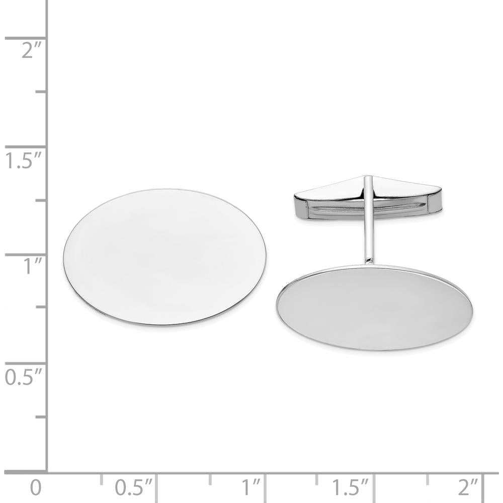 14K White Gold Oval Polished Engravable Men's Cuff Links with Rhodium Finish by Oro Pregiato