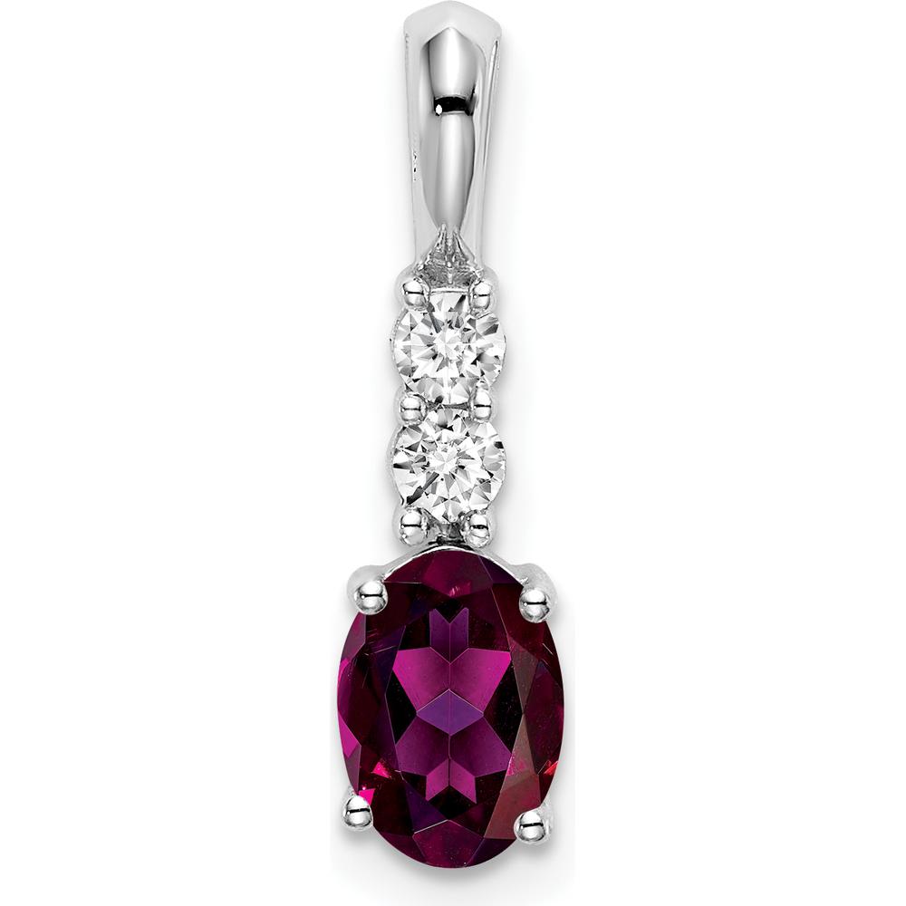14K White Gold Oval Rhodolite Garnet and Round Diamond Pendant - 0.75 Carat Garnet, 0.065 Carat Diamond by Oro Pregiato