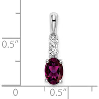 14K White Gold Oval Rhodolite Garnet and Round Diamond Pendant - 0.75 Carat Garnet, 0.065 Carat Diamond by Oro Pregiato