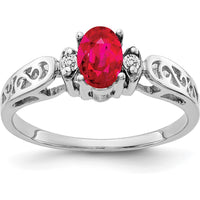 14K White Gold Oval Ruby 0.60 Carat and Diamond Accent Ring - 0.017 Carat Total Diamond Weight by Monteluci Fine Jewelry