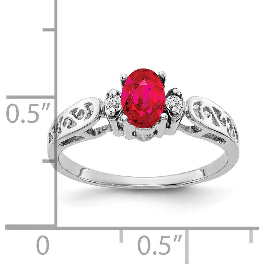14K White Gold Oval Ruby 0.60 Carat and Diamond Accent Ring - 0.017 Carat Total Diamond Weight by Monteluci Fine Jewelry