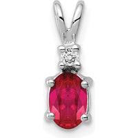 14K White Gold Oval Ruby and AA Diamond Pendant - 0.62 Carat Total Gem Weight by Monteluci Fine Jewelry