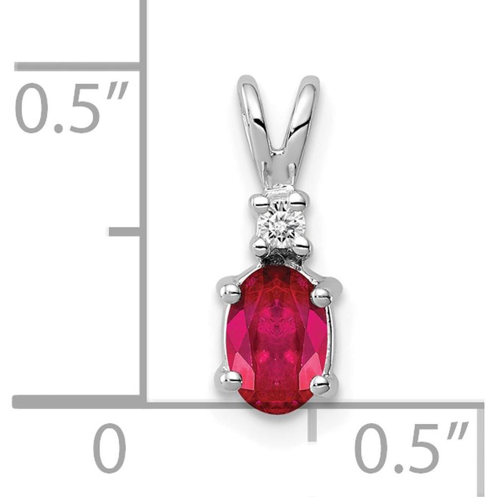 14K White Gold Oval Ruby and AA Diamond Pendant - 0.62 Carat Total Gem Weight by Monteluci Fine Jewelry