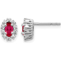 14K White Gold Oval Ruby and Diamond Halo Earrings - 0.33 Carat Total Ruby Weight by Monteluci Fine Jewelry