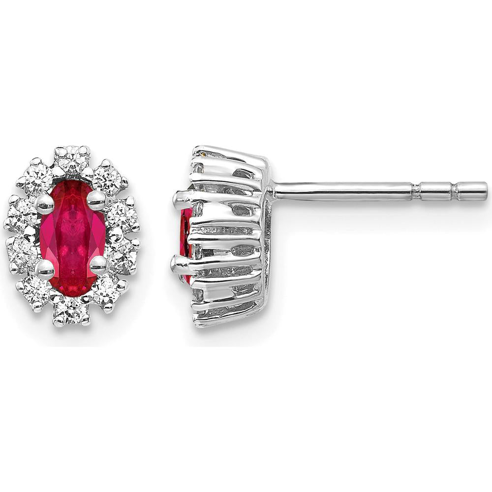 14K White Gold Oval Ruby and Diamond Halo Earrings - 0.33 Carat Total Ruby Weight by Monteluci Fine Jewelry