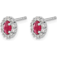 14K White Gold Oval Ruby and Diamond Halo Earrings - 0.33 Carat Total Ruby Weight by Monteluci Fine Jewelry