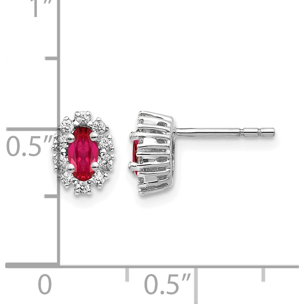 14K White Gold Oval Ruby and Diamond Halo Earrings - 0.33 Carat Total Ruby Weight by Monteluci Fine Jewelry