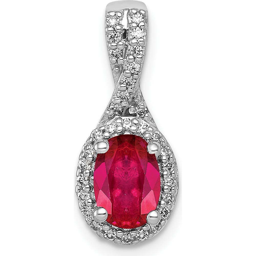 14K White Gold Oval Ruby and Diamond Halo Pendant with 1.08 Carat Ruby and 0.31 Carat Total Diamond Weight by Lumare Gioia