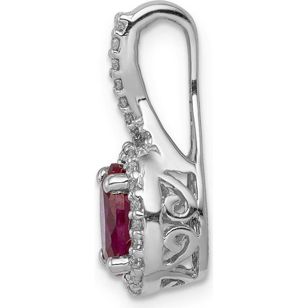 14K White Gold Oval Ruby and Diamond Halo Pendant with 1.08 Carat Ruby and 0.31 Carat Total Diamond Weight by Lumare Gioia