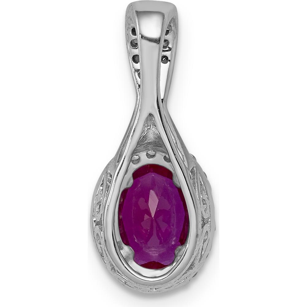14K White Gold Oval Ruby and Diamond Halo Pendant with 1.08 Carat Ruby and 0.31 Carat Total Diamond Weight by Lumare Gioia