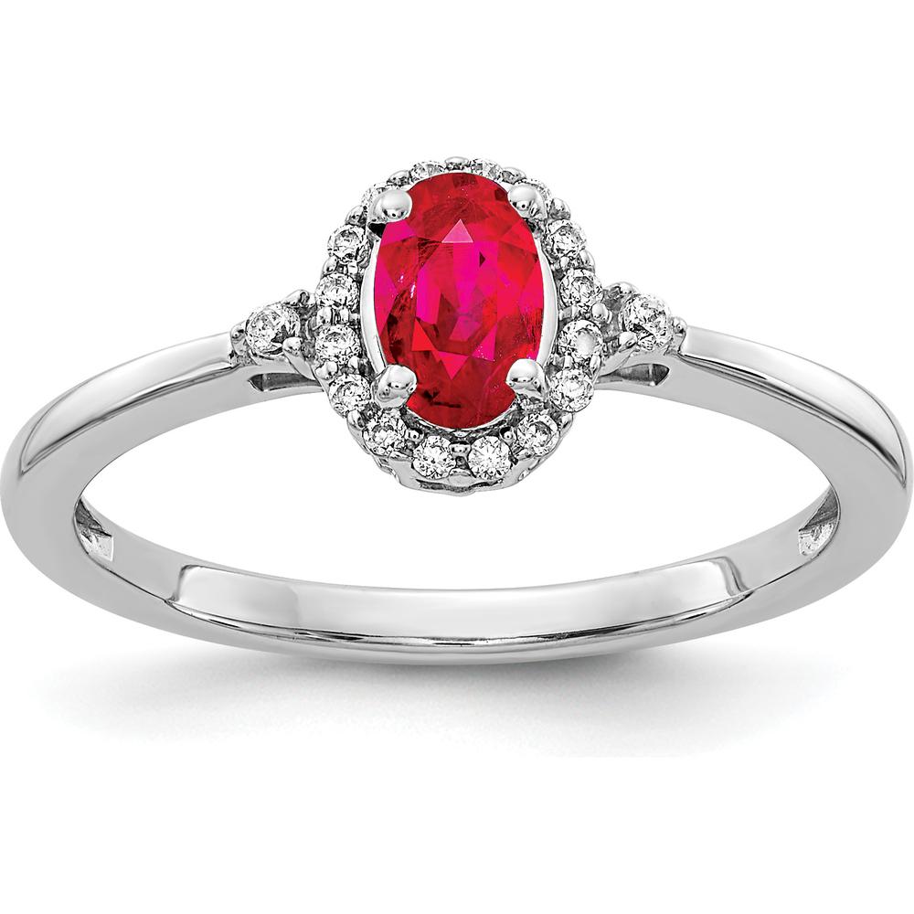 14K White Gold Oval Ruby and Diamond Halo Ring - 0.6 Carat Ruby, 0.16 Carat Total Diamond Weight by 0