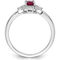 14K White Gold Oval Ruby and Diamond Halo Ring - 0.6 Carat Ruby, 0.16 Carat Total Diamond Weight by 0