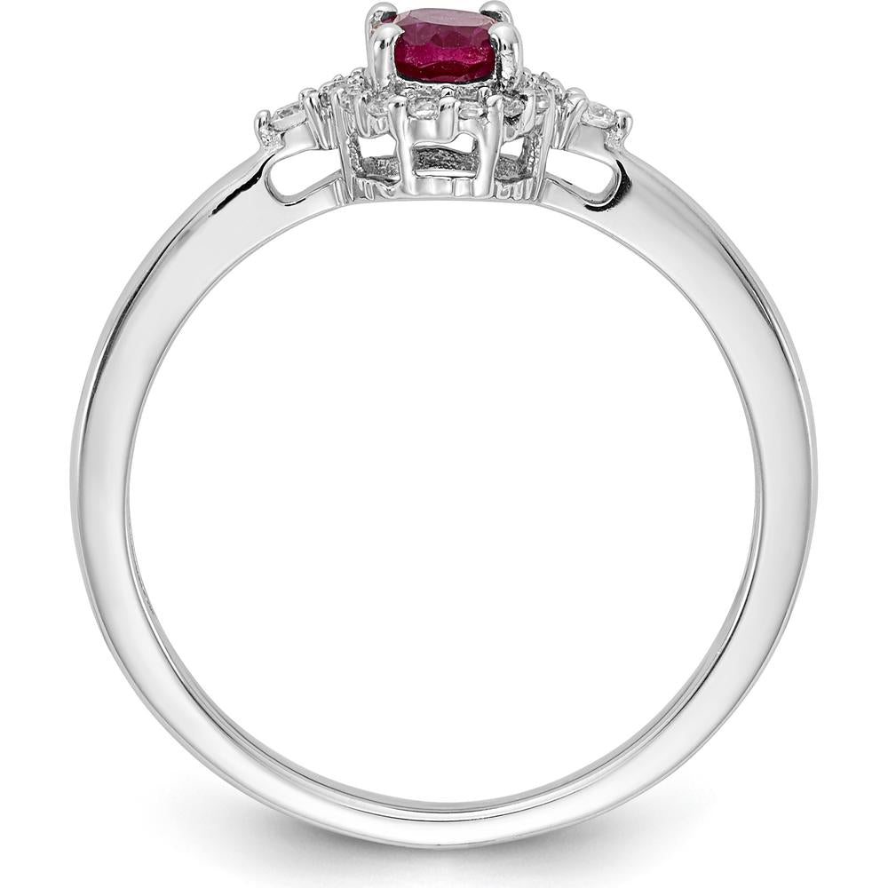 14K White Gold Oval Ruby and Diamond Halo Ring - 0.6 Carat Ruby, 0.16 Carat Total Diamond Weight by 0