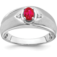 14K White Gold Oval Ruby and Diamond Men's Ring - 0.5 Carat Ruby, 0.01 Carat Total Diamond Weight by 0