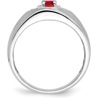 14K White Gold Oval Ruby and Diamond Men's Ring - 0.5 Carat Ruby, 0.01 Carat Total Diamond Weight by 0