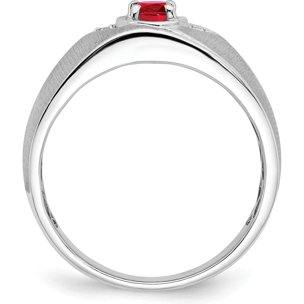 14K White Gold Oval Ruby and Diamond Men's Ring - 0.5 Carat Ruby, 0.01 Carat Total Diamond Weight by 0