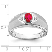 14K White Gold Oval Ruby and Diamond Men's Ring - 0.5 Carat Ruby, 0.01 Carat Total Diamond Weight by 0