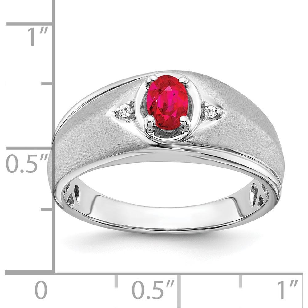 14K White Gold Oval Ruby and Diamond Men's Ring - 0.5 Carat Ruby, 0.01 Carat Total Diamond Weight by 0
