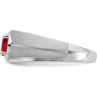 14K White Gold Oval Ruby and Diamond Men's Ring - 0.5 Carat Ruby, 0.01 Carat Total Diamond Weight by 0