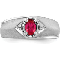 14K White Gold Oval Ruby and Diamond Men's Ring - 0.5 Carat Ruby, 0.01 Carat Total Diamond Weight by 0