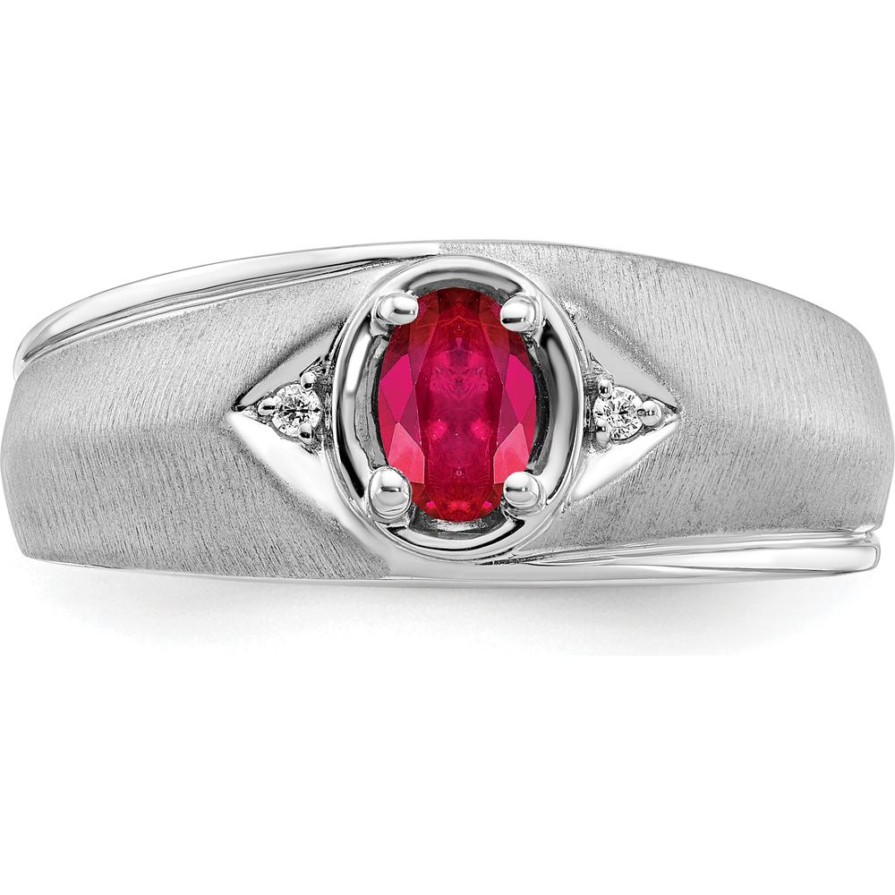14K White Gold Oval Ruby and Diamond Men's Ring - 0.5 Carat Ruby, 0.01 Carat Total Diamond Weight by 0