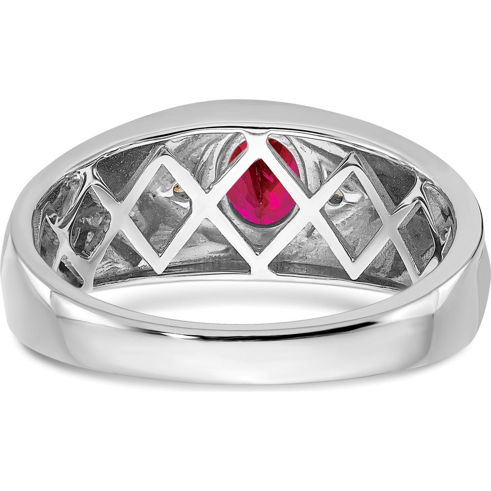 14K White Gold Oval Ruby and Diamond Men's Ring - 0.5 Carat Ruby, 0.01 Carat Total Diamond Weight by 0