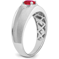 14K White Gold Oval Ruby and Diamond Men's Ring - 0.5 Carat Ruby, 0.01 Carat Total Diamond Weight by 0