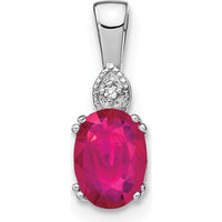 14K White Gold Oval Ruby and Diamond Pendant - 0.75 Carat Total Ruby Weight by Lumare Gioia