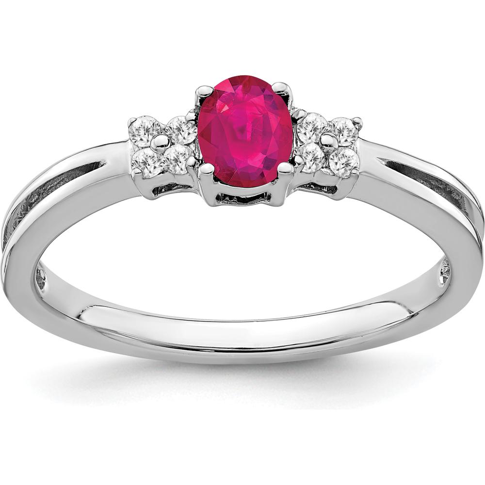 14K White Gold Oval Ruby and Diamond Ring - 0.35 Carat Ruby, 0.08 Carat Total Diamond Weight by 0