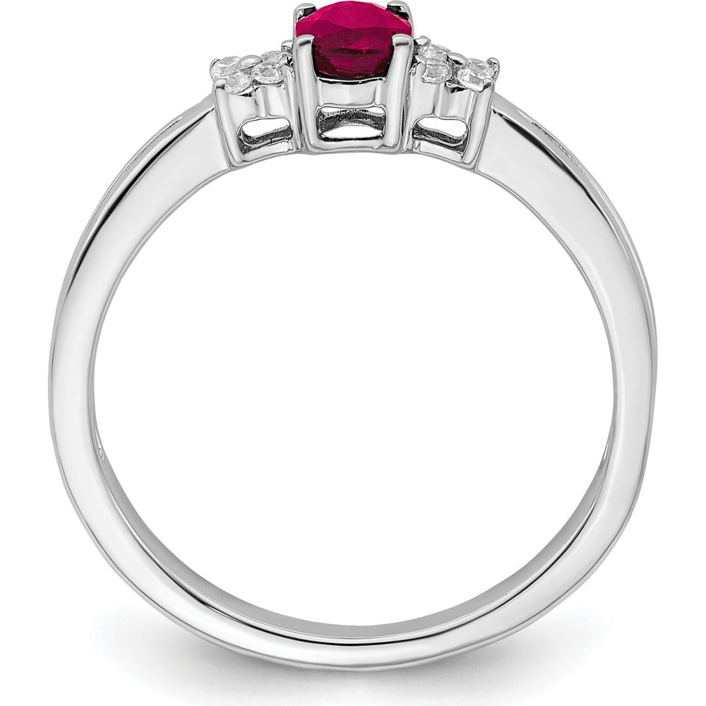14K White Gold Oval Ruby and Diamond Ring - 0.35 Carat Ruby, 0.08 Carat Total Diamond Weight by 0