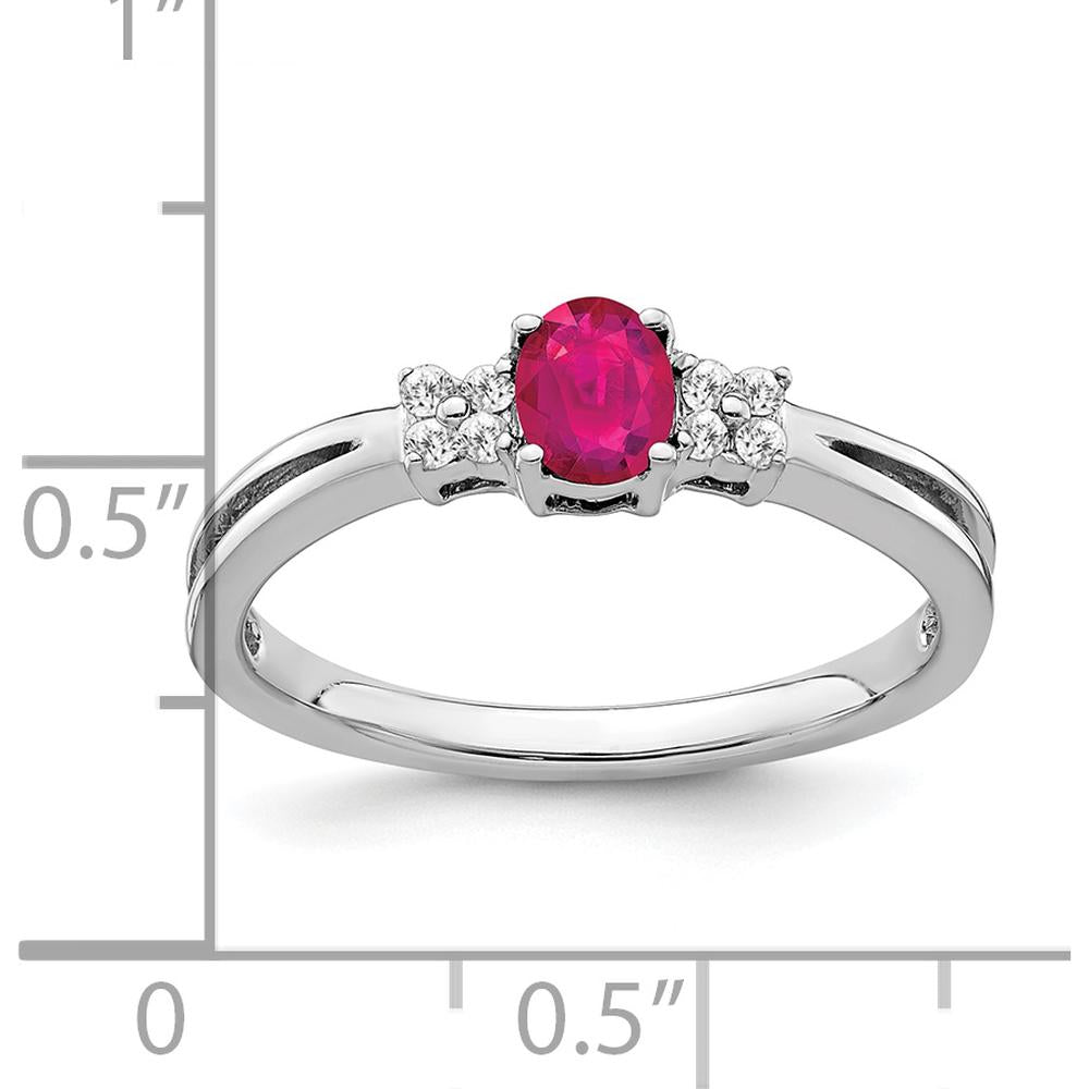 14K White Gold Oval Ruby and Diamond Ring - 0.35 Carat Ruby, 0.08 Carat Total Diamond Weight by 0