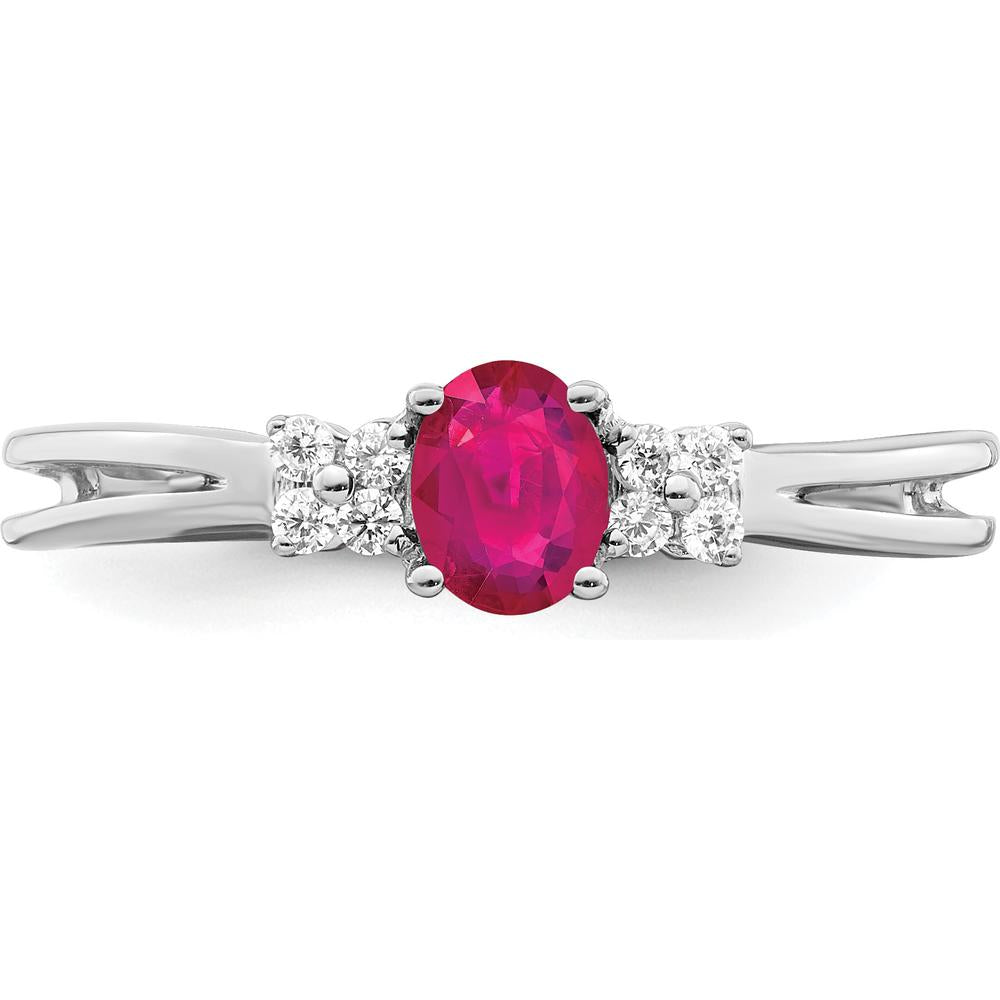 14K White Gold Oval Ruby and Diamond Ring - 0.35 Carat Ruby, 0.08 Carat Total Diamond Weight by 0