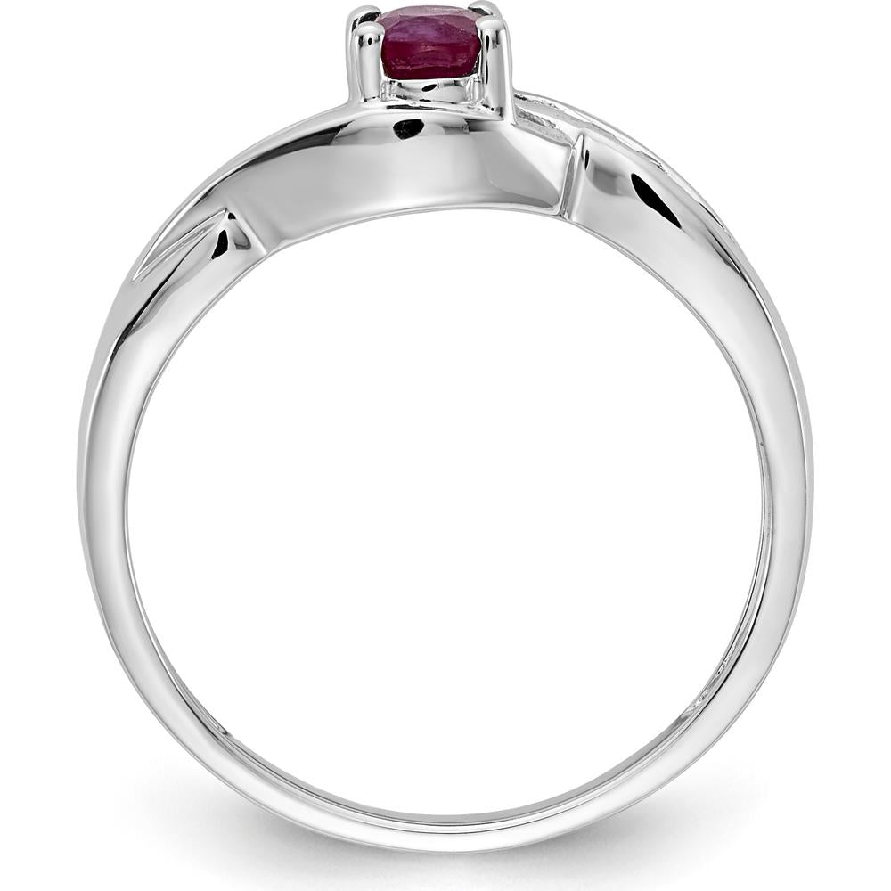 14K White Gold Oval Ruby and Diamond Ring - 0.6 Carat Ruby, 0.025 Carat Diamond by 0