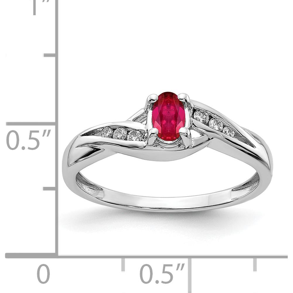 14K White Gold Oval Ruby and Diamond Ring - 0.6 Carat Ruby, 0.025 Carat Diamond by 0