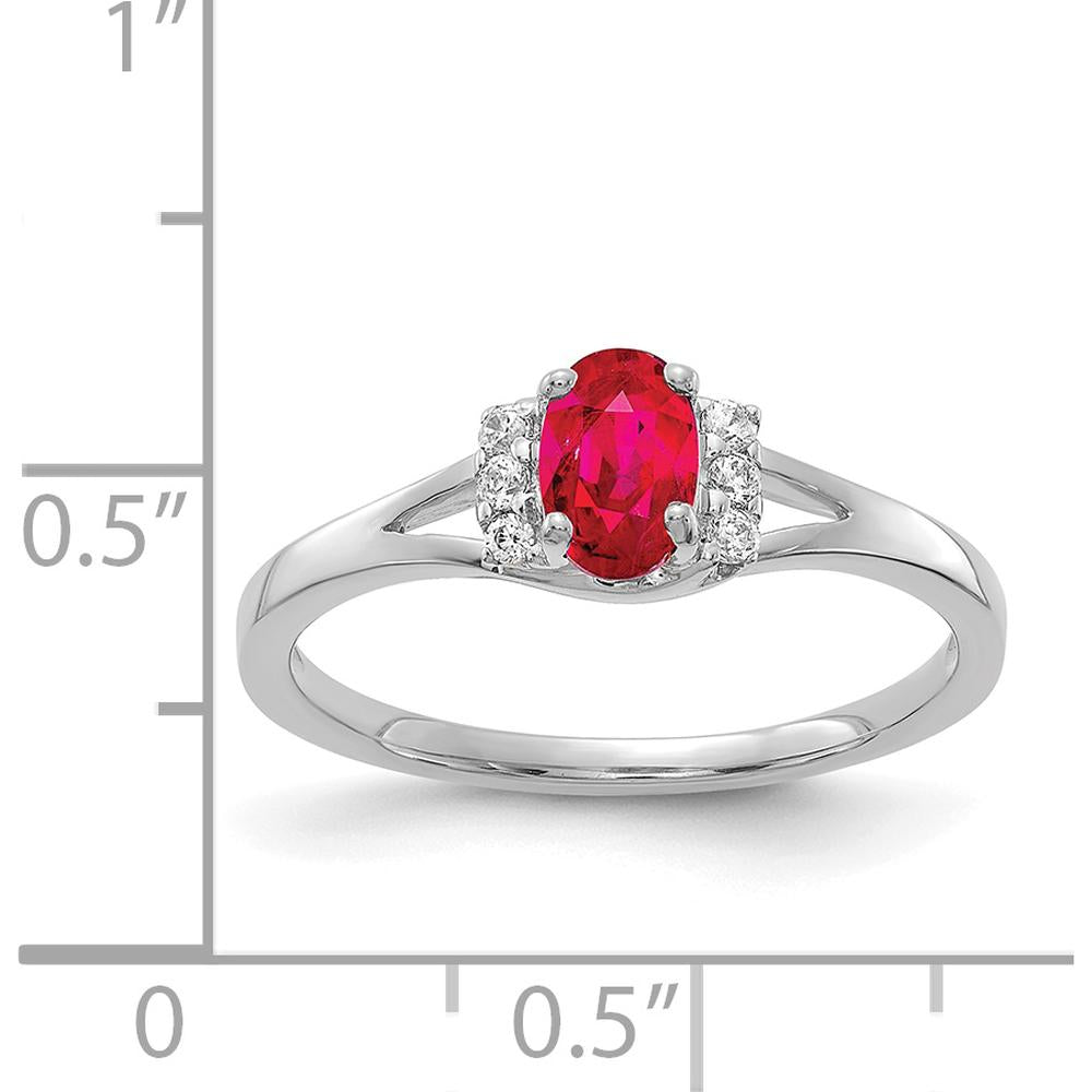 14K White Gold Oval Ruby and Diamond Ring - 0.60 Carat Ruby, 0.07 Carat Diamond by 0