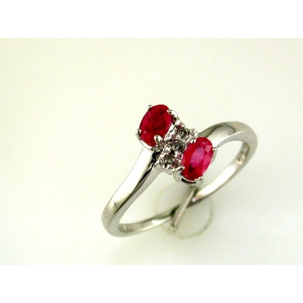 14K White Gold Oval Ruby and Round Diamond Accent Ring - 0.50 Carat Ruby Total, 0.02 Carat Diamond Total - Royal Jewelry