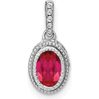 14K White Gold Oval Ruby and Round Diamond Pendant - 0.6 Carat Ruby, 0.03 Carat Total Diamond Weight by Lumare Gioia