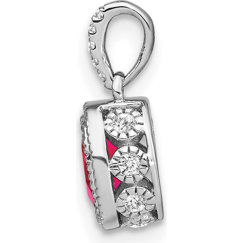 14K White Gold Oval Ruby and Round Diamond Pendant - 0.6 Carat Ruby, 0.03 Carat Total Diamond Weight by Lumare Gioia
