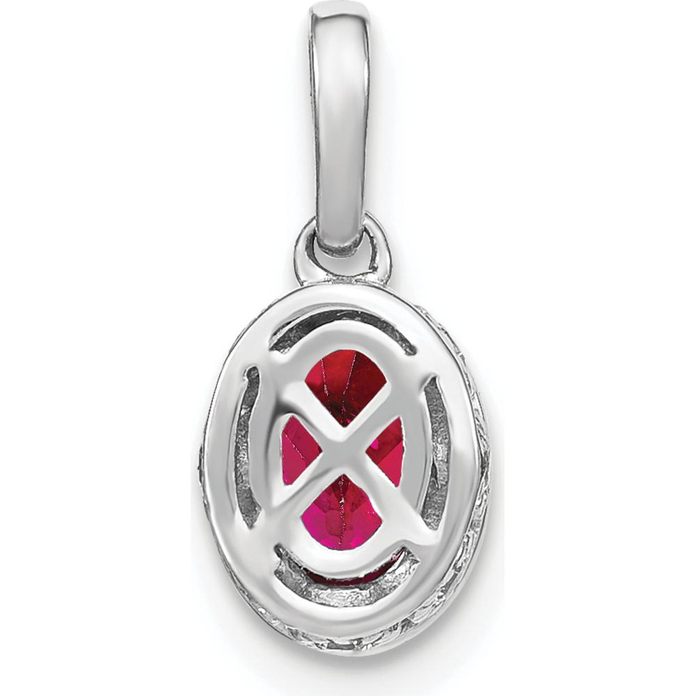 14K White Gold Oval Ruby and Round Diamond Pendant - 0.6 Carat Ruby, 0.03 Carat Total Diamond Weight by Lumare Gioia