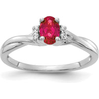 14K White Gold Oval Ruby and Round Diamond Ring - 0.6 Carat Ruby, 0.048 Carat Diamond Total Weight by 0