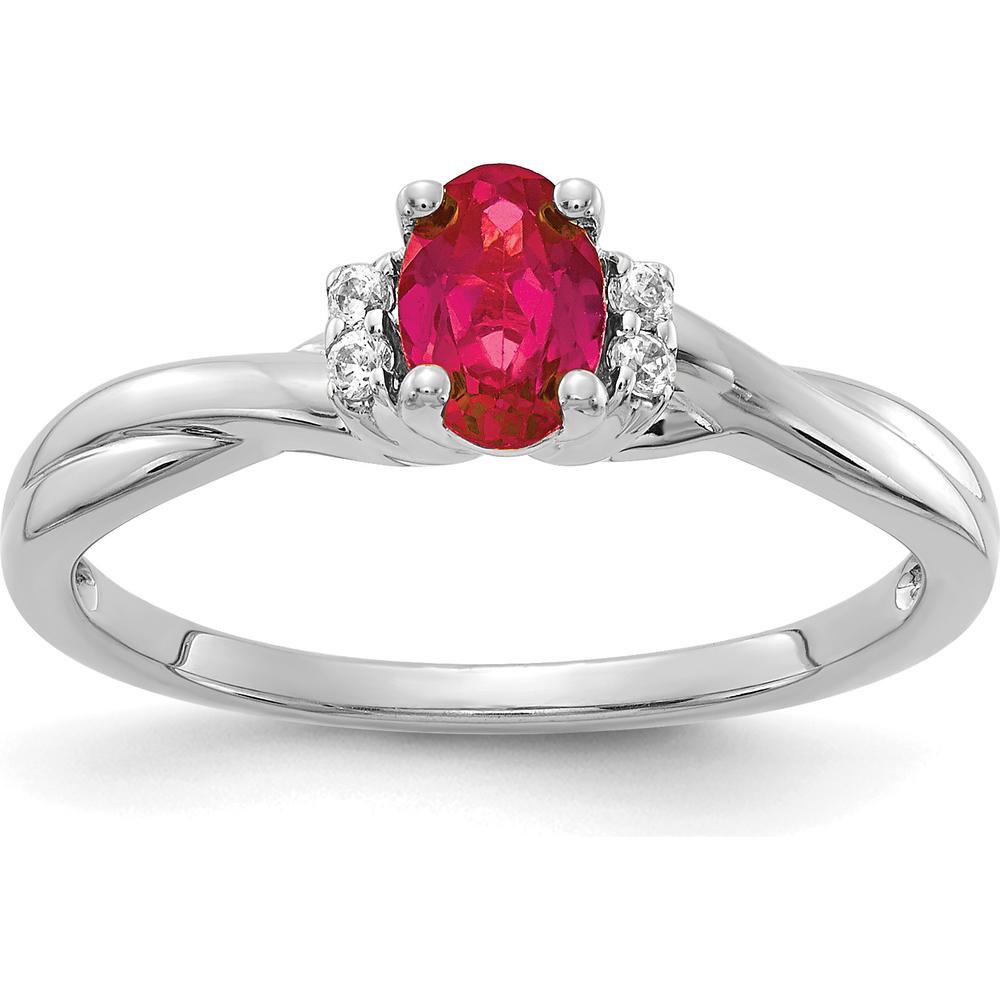 14K White Gold Oval Ruby and Round Diamond Ring - 0.6 Carat Ruby, 0.048 Carat Diamond Total Weight by 0