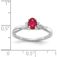 14K White Gold Oval Ruby and Round Diamond Ring - 0.6 Carat Ruby, 0.048 Carat Diamond Total Weight by 0