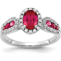 14K White Gold Oval Ruby and Round Diamond Ring with Halo Setting - 0.93 Carat Ruby and 0.18 Carat Total Diamond Weight by 0