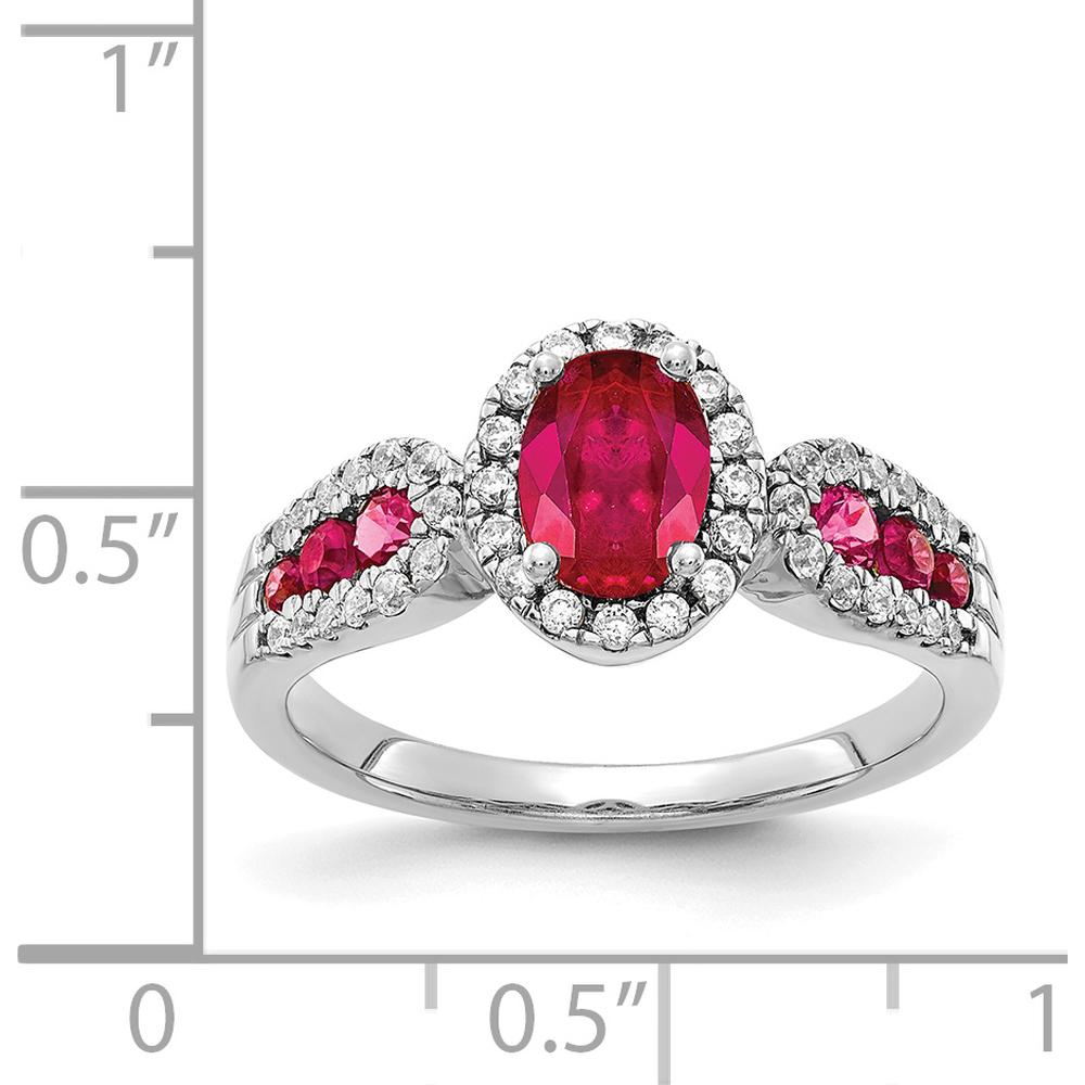 14K White Gold Oval Ruby and Round Diamond Ring with Halo Setting - 0.93 Carat Ruby and 0.18 Carat Total Diamond Weight by 0