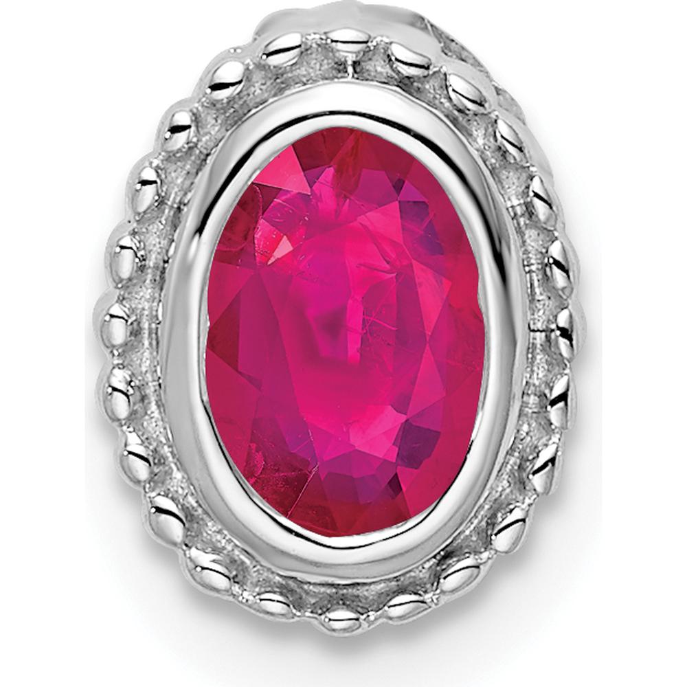 14K White Gold Oval Ruby Beaded Edge Chain Slide - 0.6 Carat Ruby by Lumare Gioia